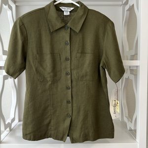 NWT Sharon Young Sportswear Linen Blend Short Sleeve Camp Safari Shirt Size 2